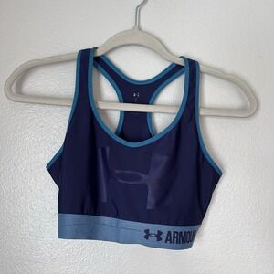 Under Armour Women's Sports Bra Mid Support Blue Turquoise Pull Over Logo Medium